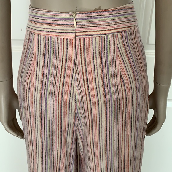 Forever 21 Linen Blend Multi Stripe High Waist Wide Leg Boho Capri - Picture 6 of 8